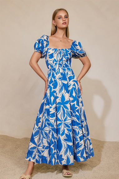 Mykonos Puff Sleeves Paneled Maxi Dress