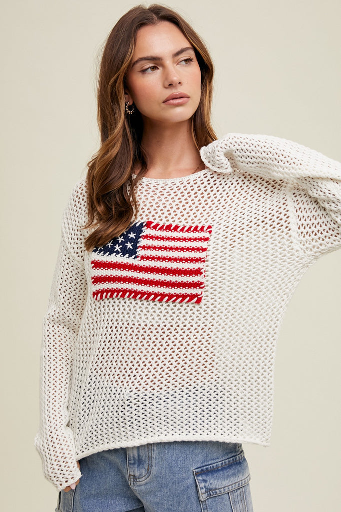 Hand Stitched American Flag Sweater