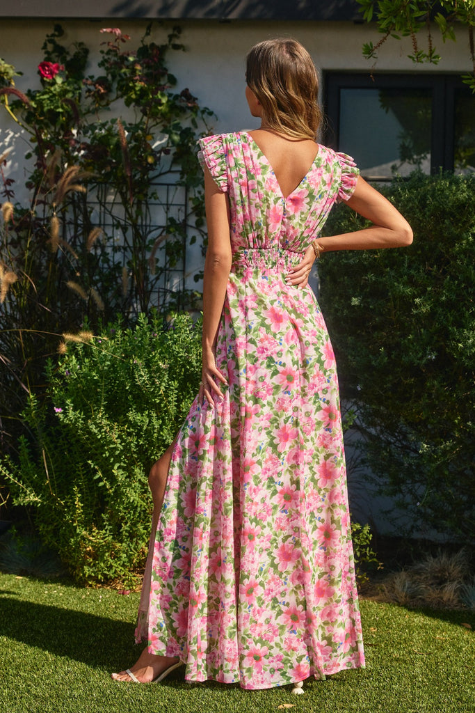 Send Love Plunging Tuck Maxi Dress