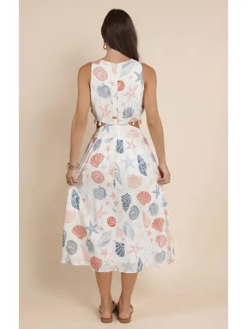 Seashells Side Cutout Maxi Dress W Seashell Trim