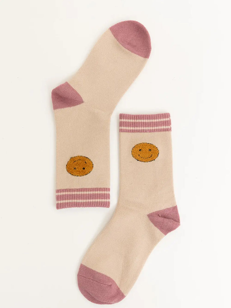 Smiley Face Embroidered Crew Socks