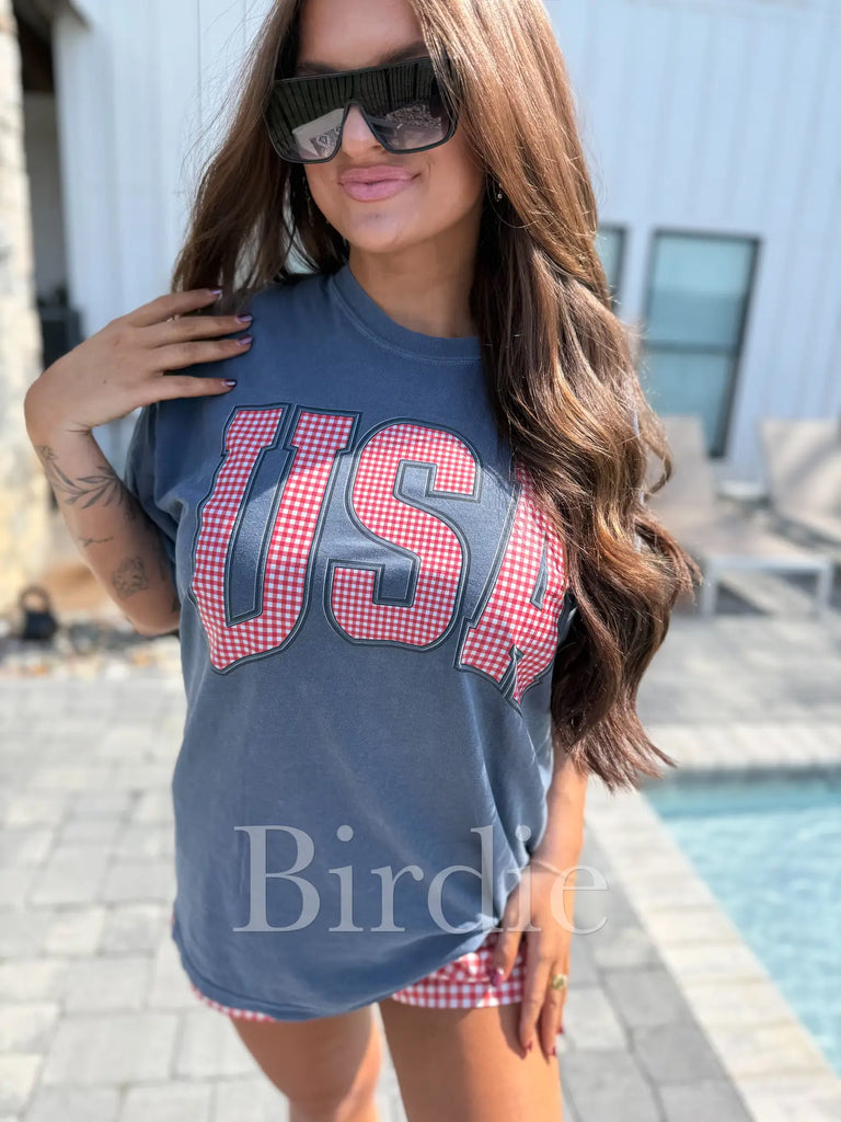 USA Red Gingham Graphic Tee