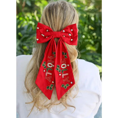 Holly Jolly Hair Bow Red