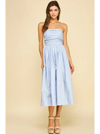 Cece Shirring Sleeveless Midi Dress