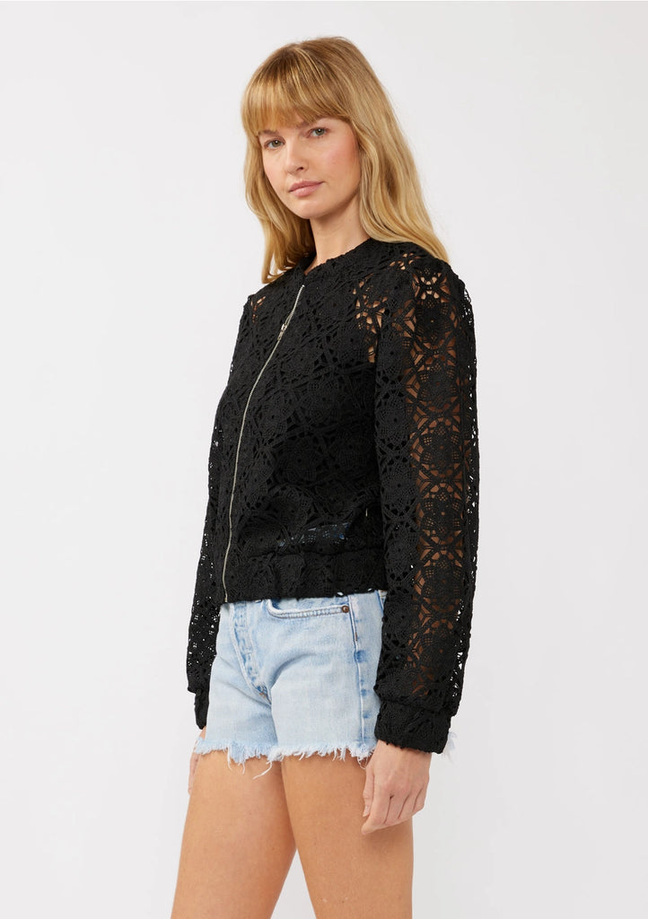 Floral Crochet Lace Bomber Jacket