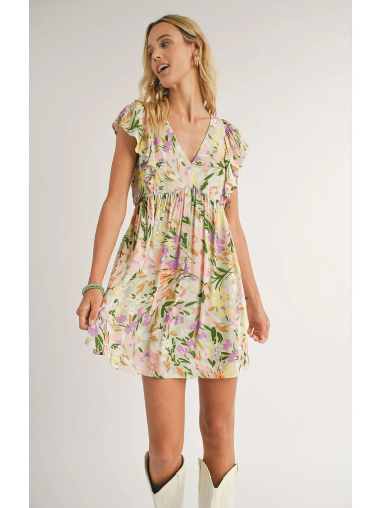 Flower Field V Neck Mini Dress
