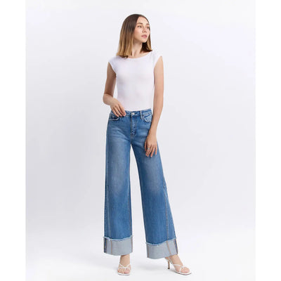 High Rise Cuffed Wide Jeans