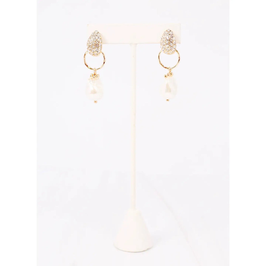 Ezra Cz and Pearl Drop Earring Gold