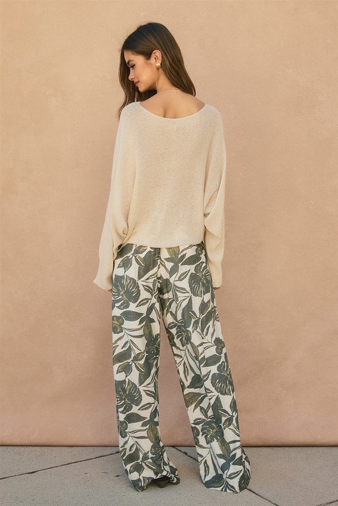 Swaying Palms Button Fly Wide Leg Pants