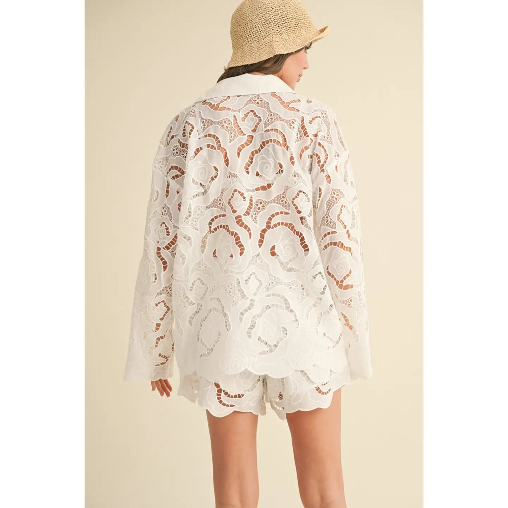 Floral Eyelet Pattern Shirts