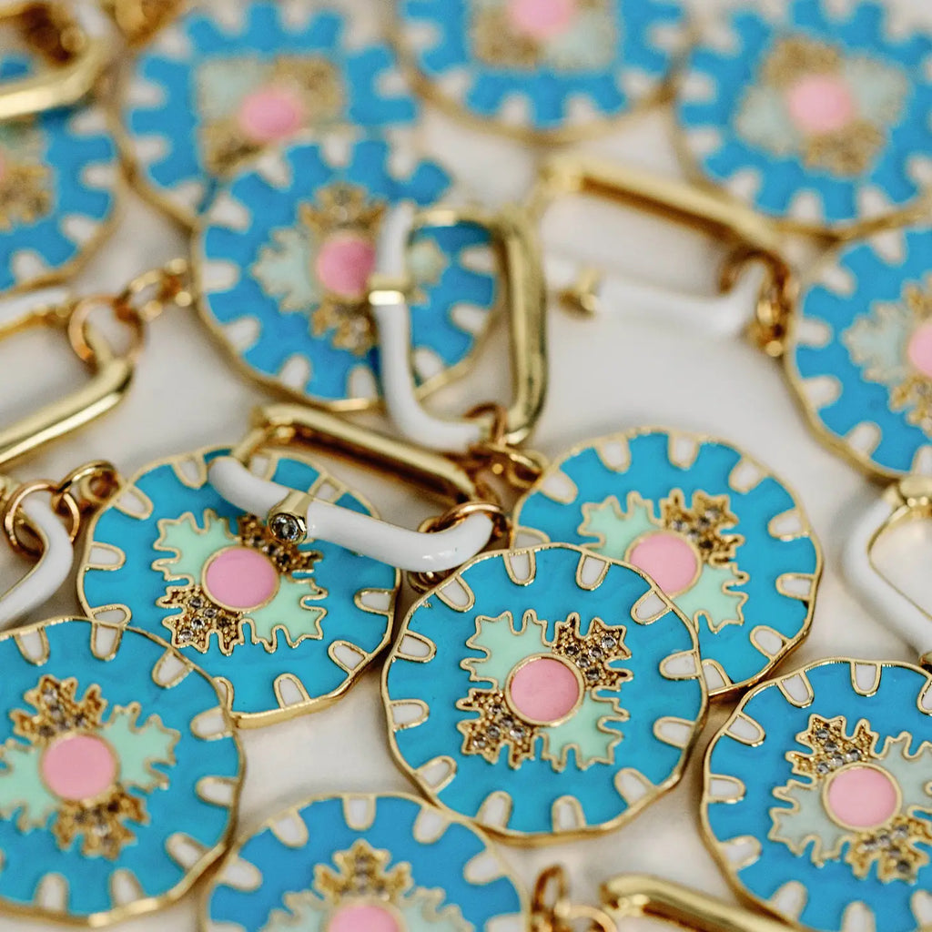 Blue Capri Tile Enamel Charm Statement Earrings