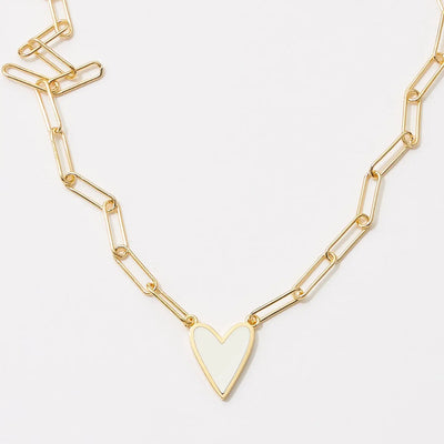 Heart Pendant Paper Clip Chain Necklace