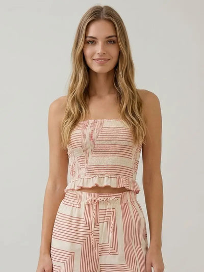 Geometric Poplin Smocked Tube Top