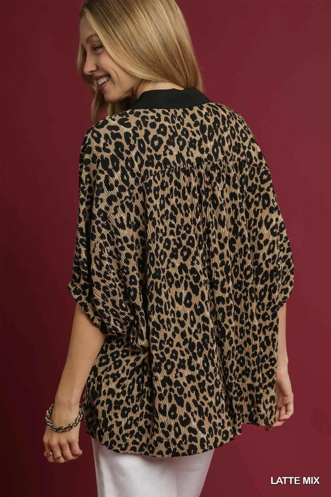 Animal Jacquard Button-Down Tunic Top