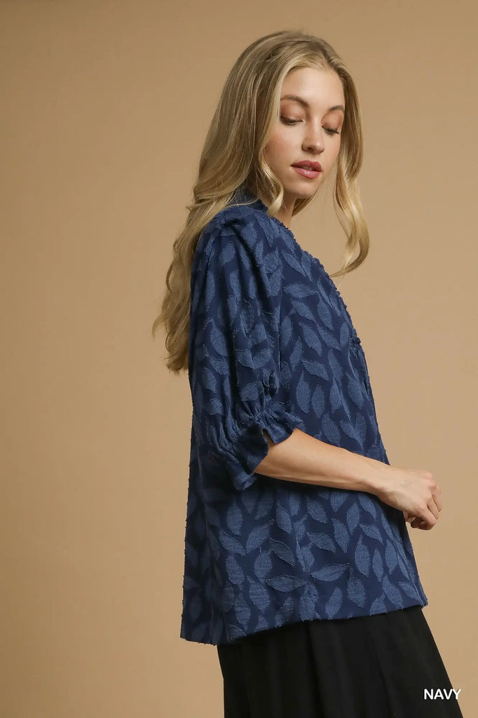 Floral Jacquard V-Neck Top