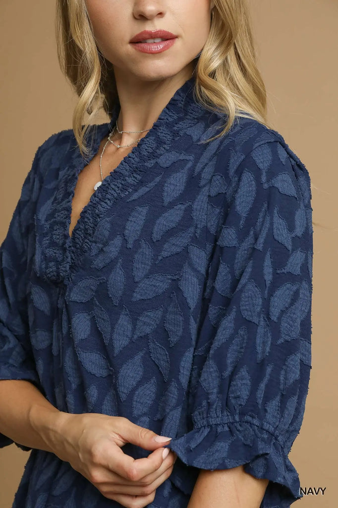 Floral Jacquard V-Neck Top