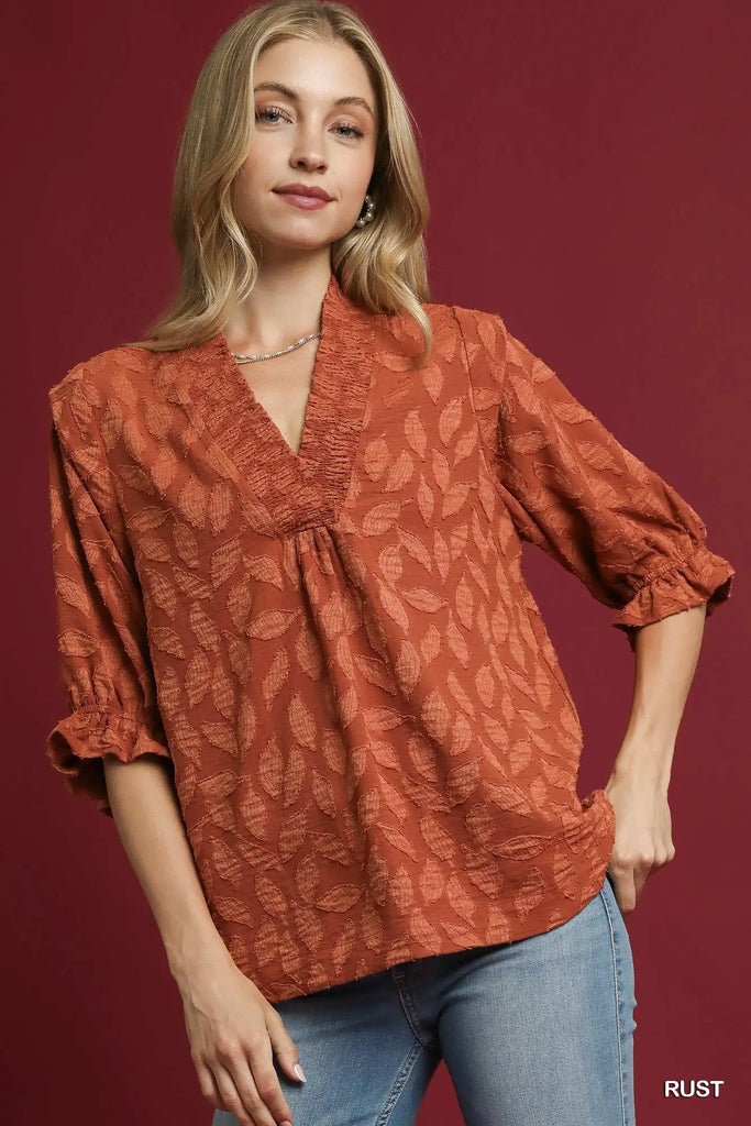 Floral Jacquard V-Neck Top
