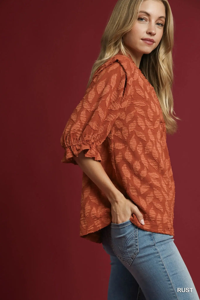 Floral Jacquard V-Neck Top