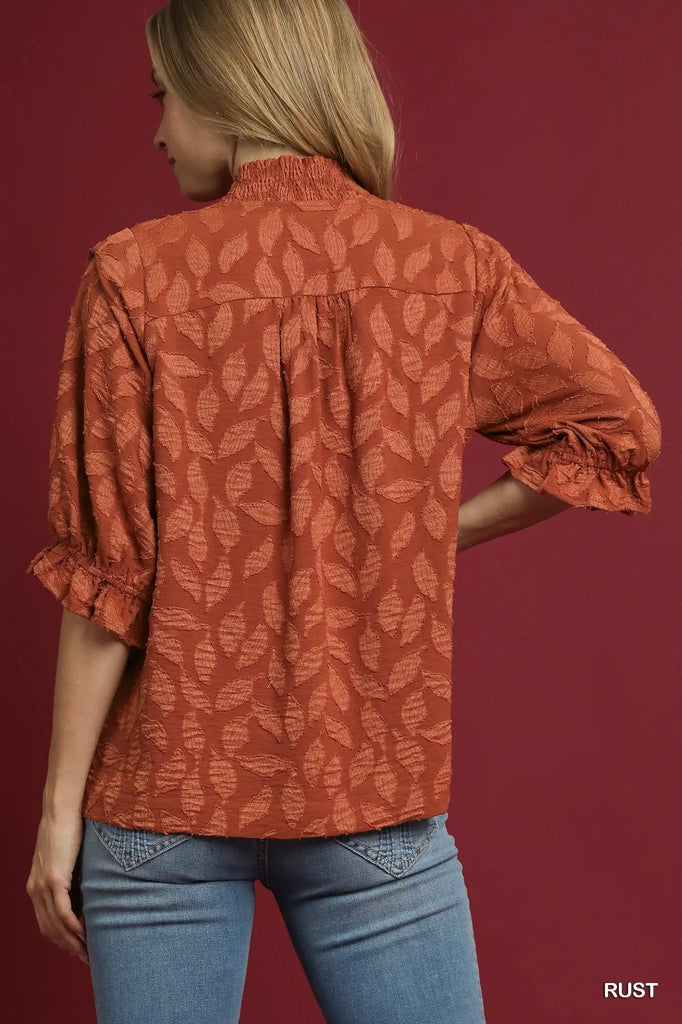Floral Jacquard V-Neck Top