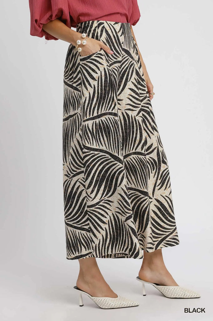 Palm Leaf Print Wide Leg Culotte Pants