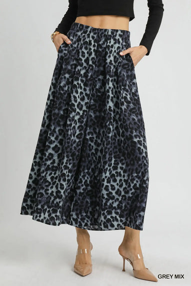 Mix Leopard Print Wide-Leg Pants