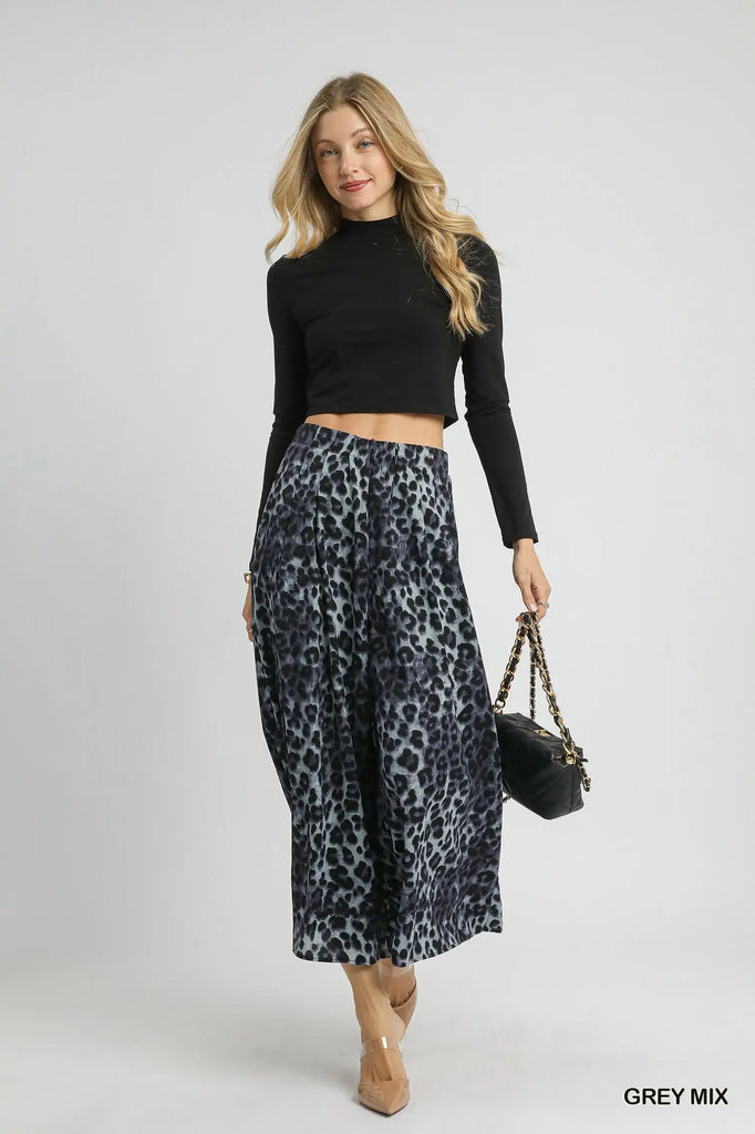 Mix Leopard Print Wide-Leg Pants