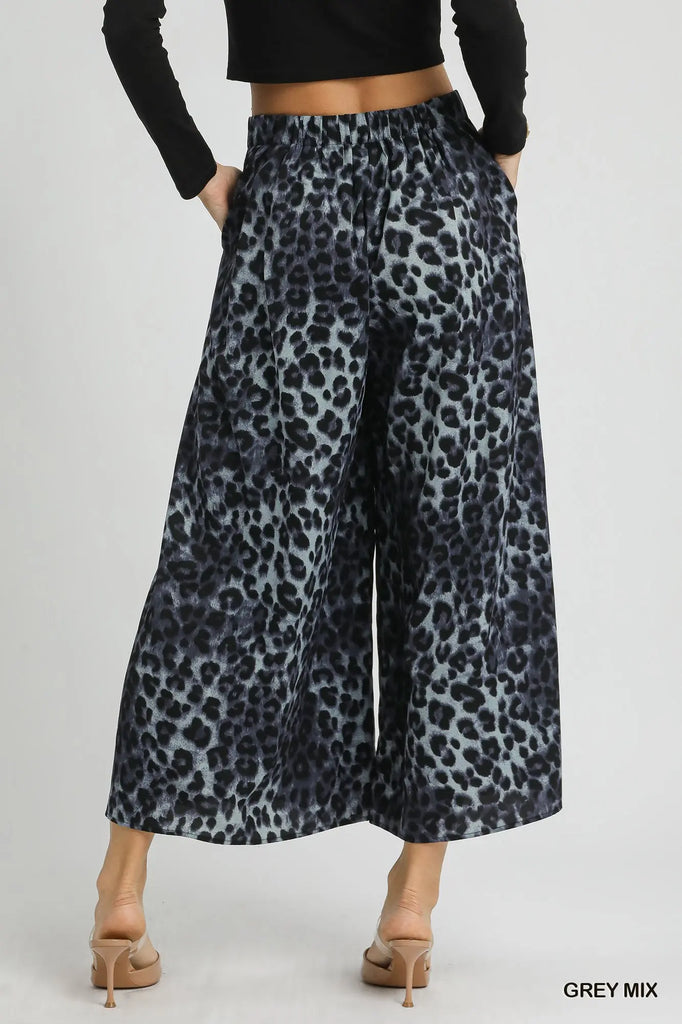 Mix Leopard Print Wide-Leg Pants