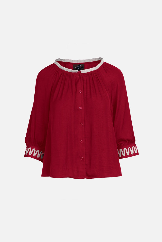 Abstract Applique Popover Blouse