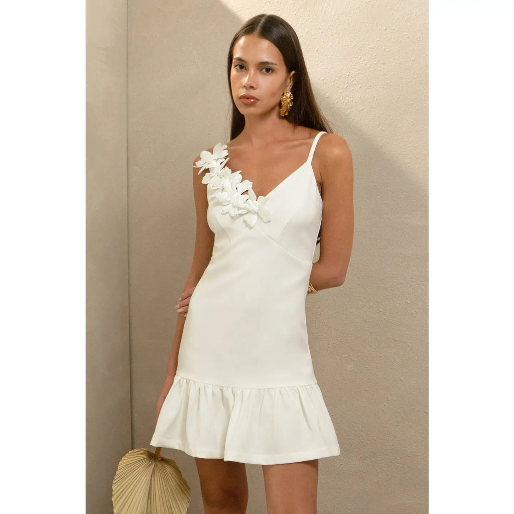 Mirabel Floral Applique Ruffle Mini Dress