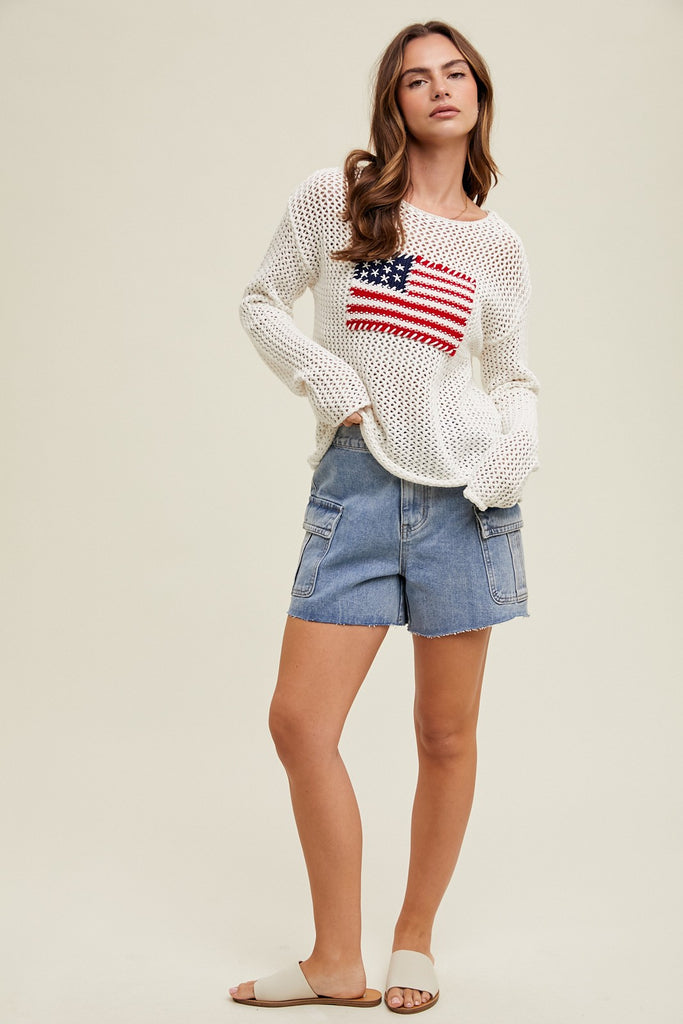 Hand Stitched American Flag Sweater