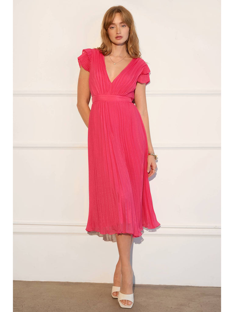 Daisy Pleated Tie Back Midi Dress