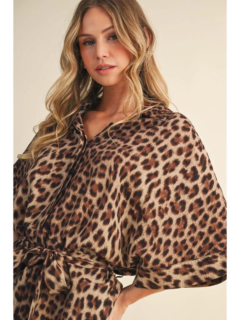 Leopard Print Oversized Shirt Romper