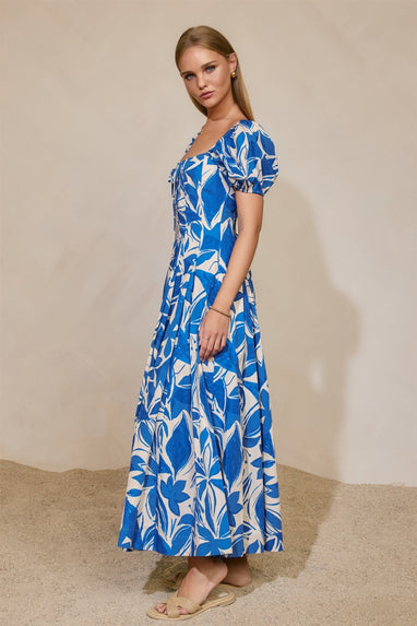 Mykonos Puff Sleeves Paneled Maxi Dress