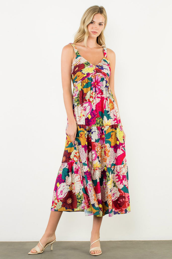 Floral Strap Tiered Maxi Dress