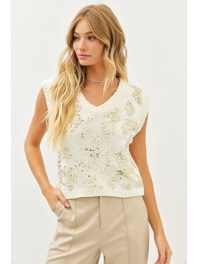 Chenille Sweater Vest with Sequin