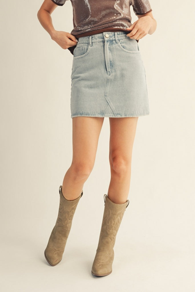 Casual Washed Denim Skirt