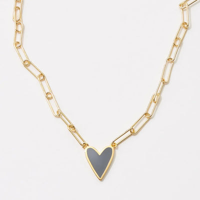 Heart Pendant Paper Clip Chain Necklace