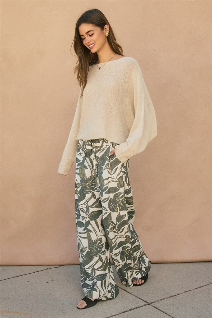 Swaying Palms Button Fly Wide Leg Pants