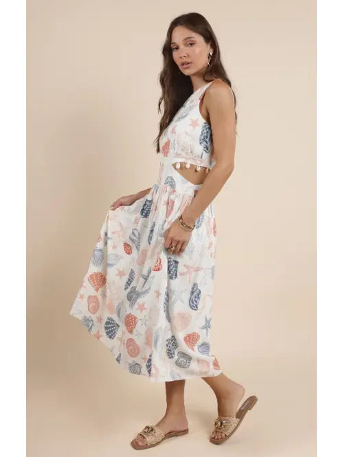 Seashells Side Cutout Maxi Dress W Seashell Trim
