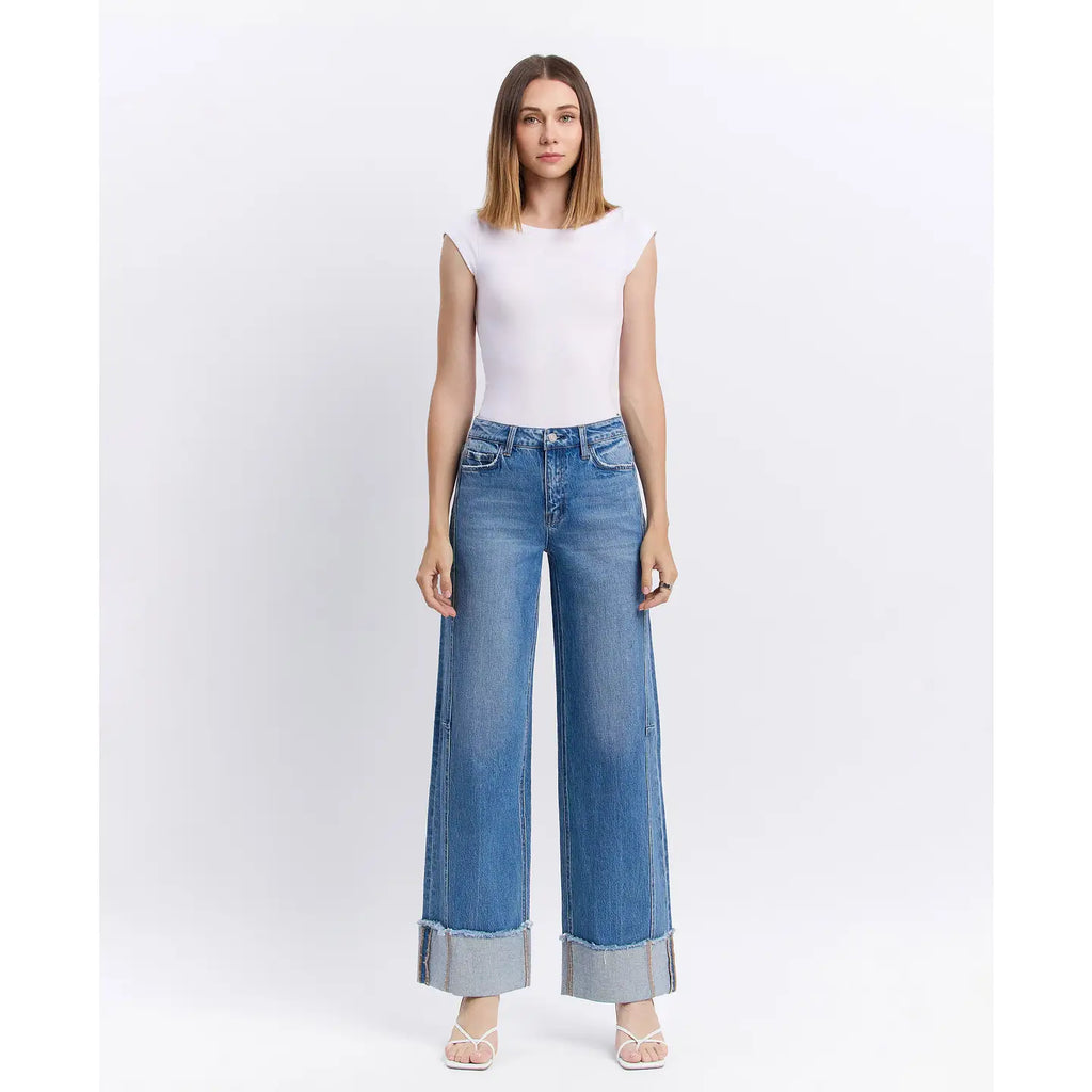 High Rise Cuffed Wide Jeans