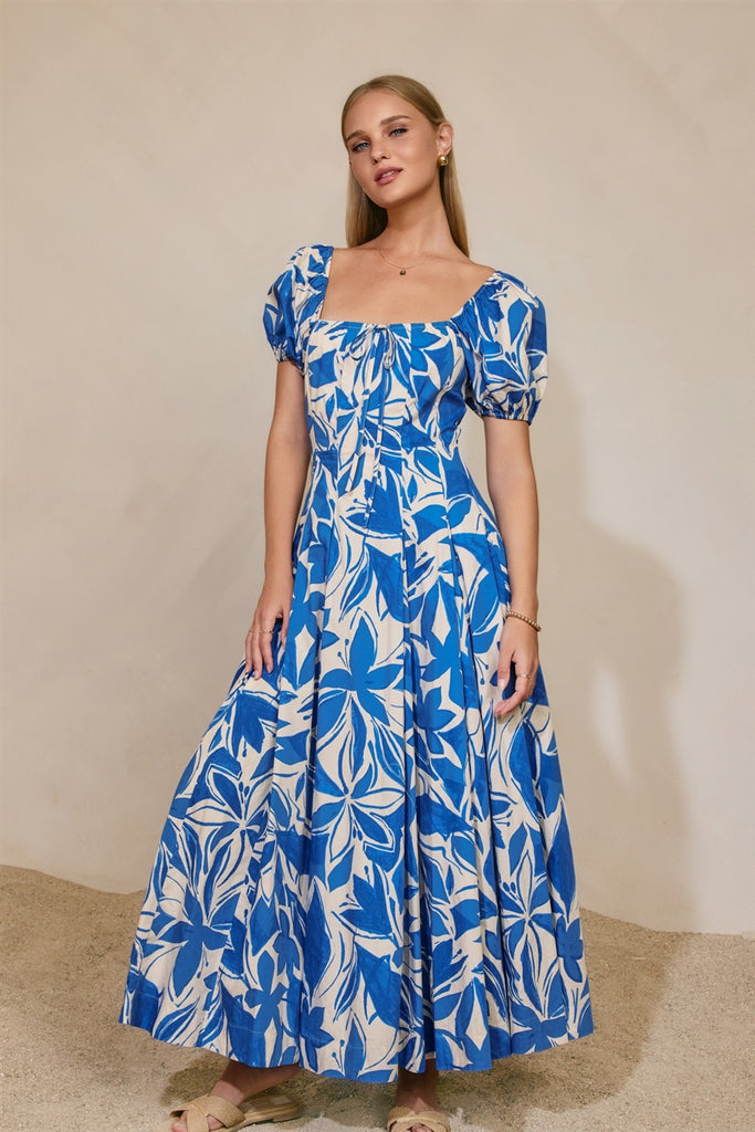 Mykonos Puff Sleeves Paneled Maxi Dress