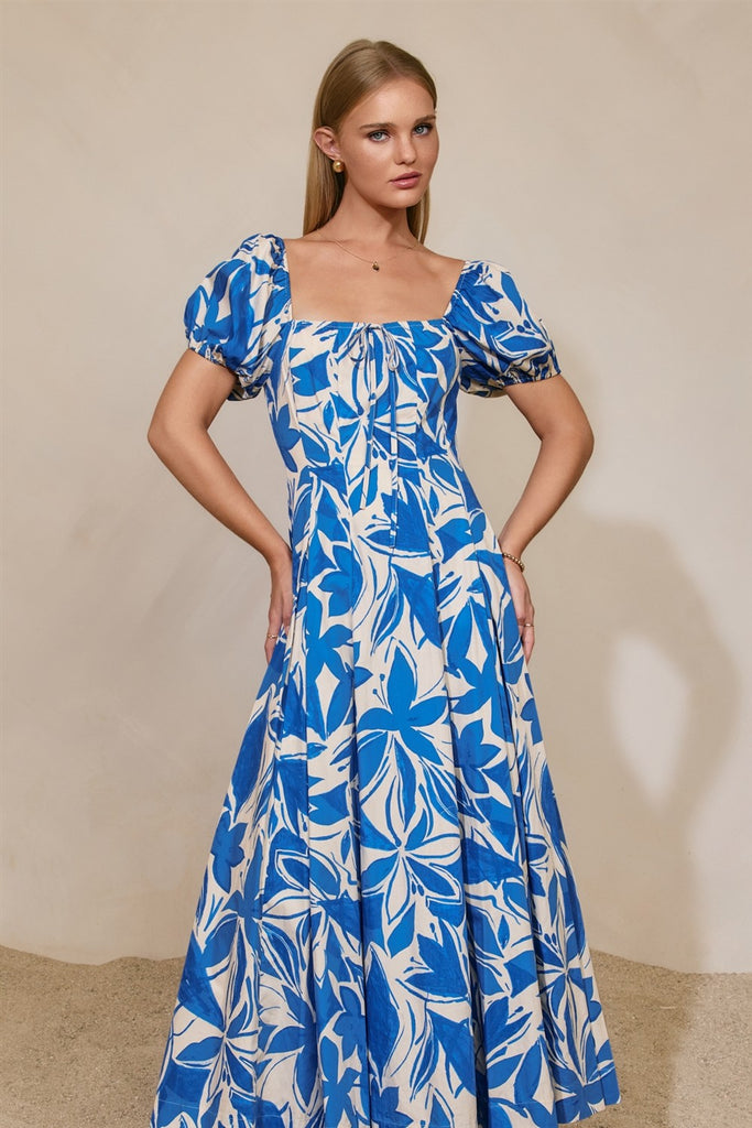 Mykonos Puff Sleeves Paneled Maxi Dress