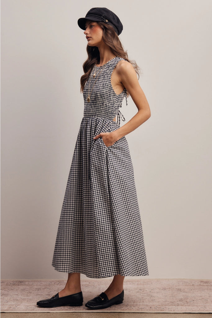 Open-Back Gingham Maxi Dress