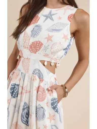 Seashells Side Cutout Maxi Dress W Seashell Trim