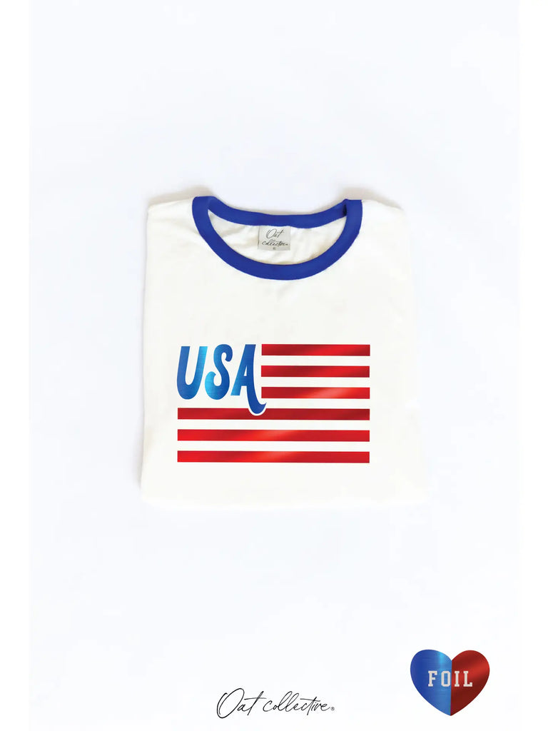USA Flag Foil Ringer Graphic Top