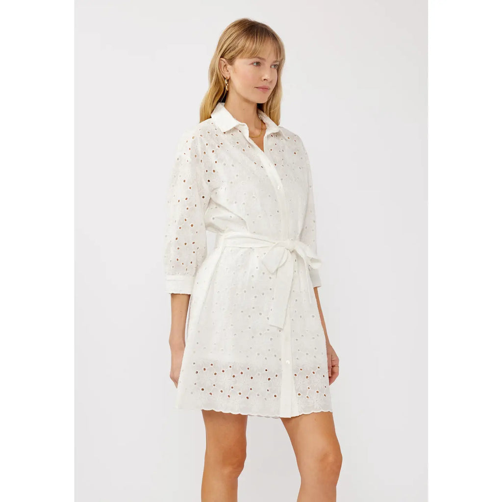 Floral Eyelet Waist Tie Shirt Dress