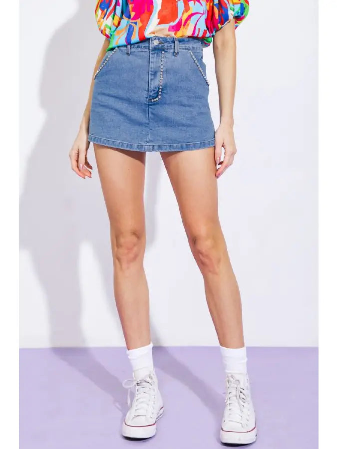 Rhinestone Denim Skort