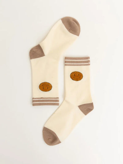 Smiley Face Embroidered Crew Socks