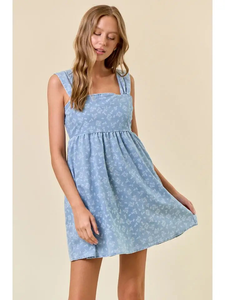 Hazel Floral Chambray Denim Mini Dress
