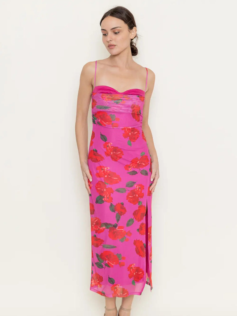 Vibrant Floral Print Midi Dress